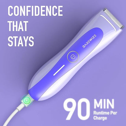 BAREWIZE Bikini Trimmer for Women, Electric Shaver for Women | LED Light, IPX7 Waterproof, USB-C Rechargeable, Ceramic Blade | Electric Razors for Women, Pubic Hair Trimmer Women (Violet Haze)