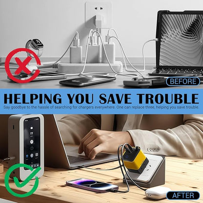 Tobre 3 in 1 GaN Charger, Scalable 80W Max Fast Charging Block with Retractable Type-C Cable & 2 USB Ports, All-in-One Wall Charger for iPhone 16/15/14, Galaxy S25, Pixel,Laptops (White, 80)