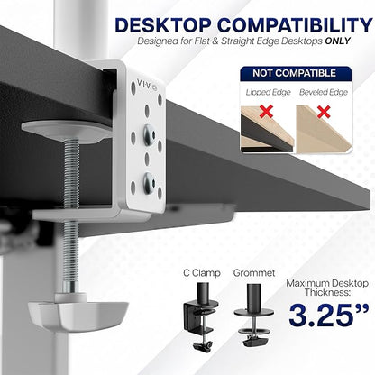 VIVO Dual Monitor Desk Mount, Heavy Duty Fully Adjustable Steel Stand, Holds 2 Computer Screens up to 30 inches and Max 22lbs Each, White, STAND-V002W