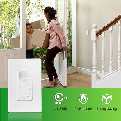 RAYZEEK PIR Motion Sensor Light Switch,Single-Pole Motion Activated Wall Switch, No Neutral Required,On/Off Override,PC Fireproof&UL Listed,2 Pack