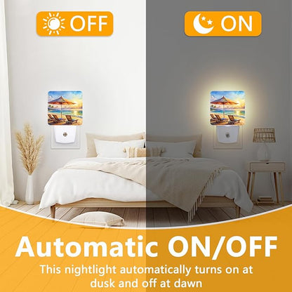 GANTINIR Watercolor Ocean Beach Sunrise Night Light, Plug-into Lounger Nightlight White LED Lamp, Energy Efficient Decor Desk Lamp for Bedroom Hallway Stairs Bathroom