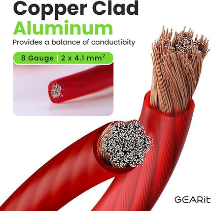 GEARit 8 Gauge Wire, (50ft Each - Red Translucent) Copper Clad Aluminum CCA - Primary Automotive Wire Power/Ground, Battery Cable, Car Audio Speaker, RV Trailer, Amp, Electrical 8ga AWG 50 Feet