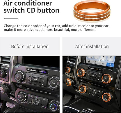 Knob Cover for F150 AC Climate Control Switch/Trailer/4WD/VOL/Tune Button Interior Center Console Trim Accessories Compatible with Ford F150 XLT 2016 2017 2018 2019 (Orange 6 Pcs)