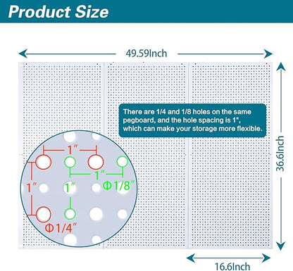 Daanxw Pegboard Rack Garage Storage Steel Horizontal PegBoard Pack,Steel Pegboard Heavy Duty- 3 Pack 16-Inch X 36-Inch Metal Peg Board Tool Organization Panels (White)