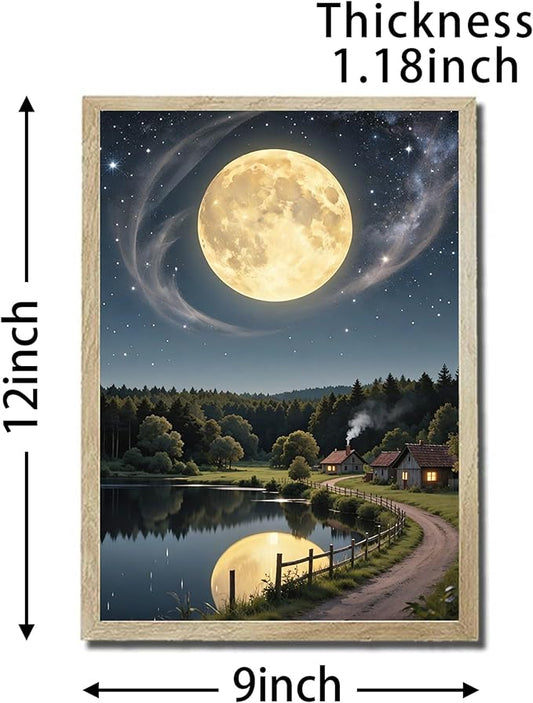 URVIP LED Glowing Photo Frame, 3D Starry-Sky Blue Moon Wall Art, 9x12 Inches Dimmable Light Up Light Painting for Bedroom, Unique Aesthetic Decor, Great Birthday Gift for Women Men
