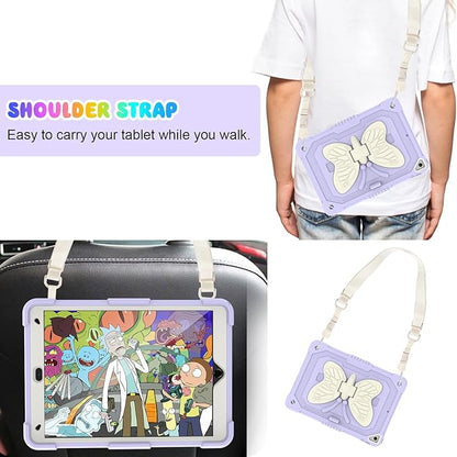 BLOSOMEET Lavender Purple Case for iPad 10.2 Inch with Tempered Glass Screen Protector,iPad 9th/8th/7th Gen Cover with Stand Pencil Holder & Shoulder Strap for Women