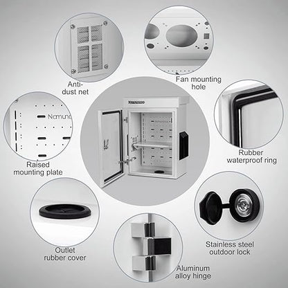 Outdoor Electrical Box, Cold-Rolled Steel Plate, Aluminum Alloy Back Beam, One-Piece Ventilation Design, IP65 Waterproof, Wall/Pole Mounted (17.8" x 13.8" x 8")