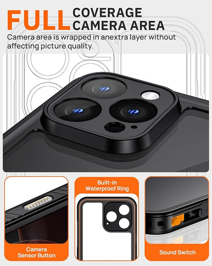 Lanhiem for iPhone 16 Pro Privacy Case, Waterproof Dustproof Shockproof Cover for 16 Pro with Privacy Screen Protector, Full Body Protective Phone Case for iPhone 16 Pro - 6.3 inch (Black)
