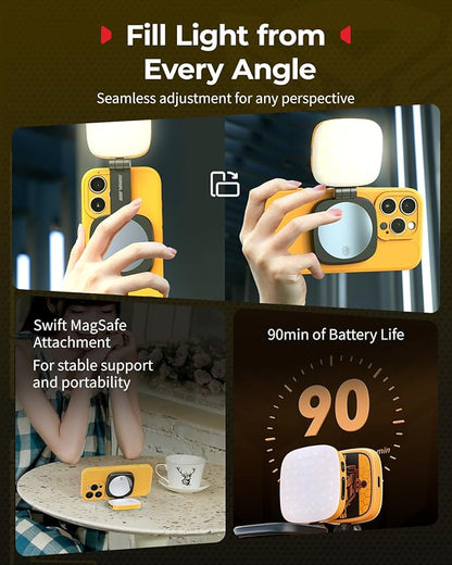 SmallRig Magnetic Selfie Light for iPhone, Phone Light with a Mirror, Instant Attachment for MagSafe, for Selfies, Video Conference, Vibe P48 Bumblebee Edition - 5513