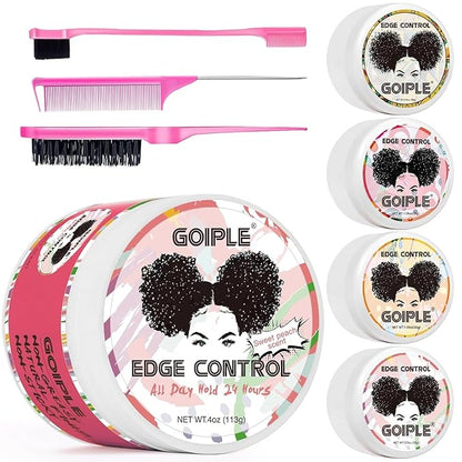 Edge Control Wax for Women - Strong Hold Non-greasy Smoother, Mini Control Brush for Back Hair, No Flaking Water-based Stay Gel, Slick Back Wax for All Hair Types (8pcs)