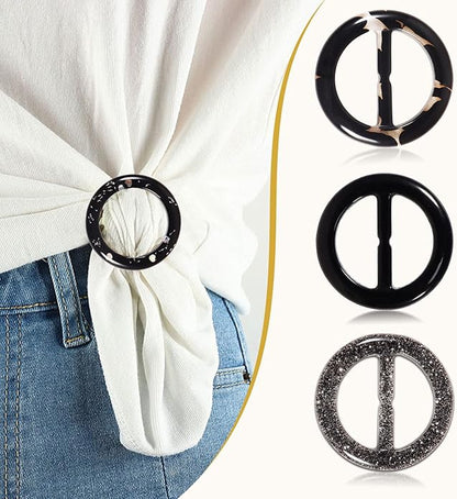 T-Shirt Clips 9 PCS, Clothes Corner Knotted Button, Fashion Alloy Pearl Rhinestone Circle Clip Buckle Round Shirt Silk Scarf