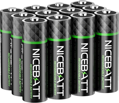 NICEBATT Rechargeable aa Batteries 2800mAh, Premium NiMH Double A Battery Low Self Discharge -12 Count