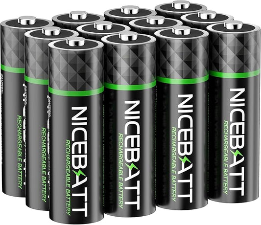 NICEBATT Rechargeable aa Batteries 2800mAh, Premium NiMH Double A Battery Low Self Discharge -12 Count