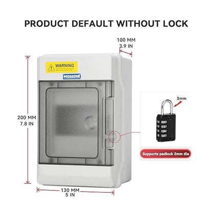 Mollom 4 Way Power Distribution Box with Bus Bars and Din Rail for Miniature Circuit Breaker MCB, Waterproof IP66.Padlock Available for Indoor and Outdoor Use