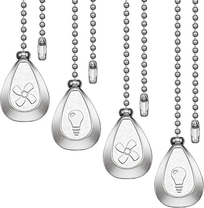 Patelai 4 Pieces Ceiling Fan Pull Chain Extender Ornament 12 Inch Ceiling Pull Chain Extension Classic Drop Shaped Pendant Beaded Ball Cord for Fan light lamp decorative with Connector(Silver)