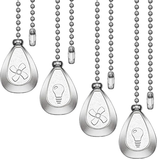 Patelai 4 Pieces Ceiling Fan Pull Chain Extender Ornament 12 Inch Ceiling Pull Chain Extension Classic Drop Shaped Pendant Beaded Ball Cord for Fan light lamp decorative with Connector(Silver)