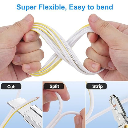 Mygatti 14AWG Speaker Wire 25 FT, 14/2 Gauge Audio Speaker Wire, for Car Speakers Stereo, Home Theater, Automotive Wire, White Jacket with Yellow Polarity Marker, CCA, 2 Conductors Electrical Wire