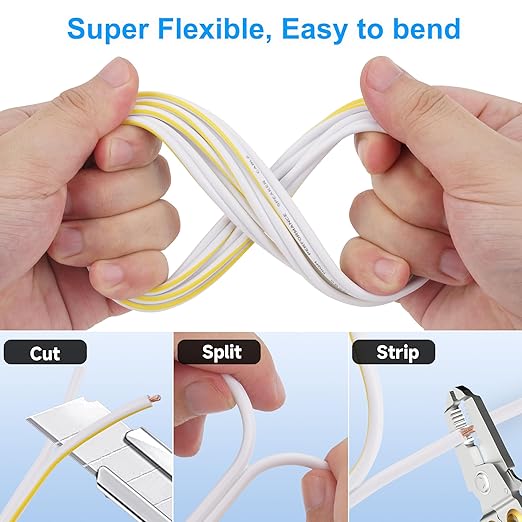 Mygatti 14AWG Speaker Wire 75 FT, 14/2 Gauge Audio Speaker Wire, for Car Speakers Stereo, Home Theater, Automotive Wire, White Jacket with Yellow Polarity Marker, CCA, 2 Conductors Electrical Wire