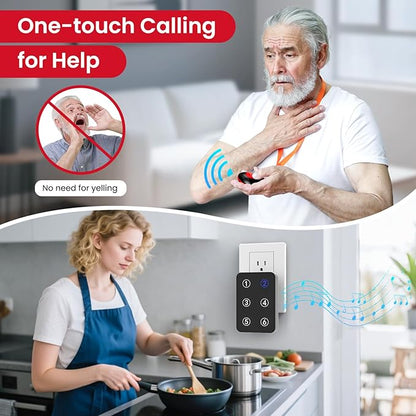 CallToU Wireless Call Button Caregiver Pager Nurse Call System for Elderly/Patients at Home/Hospital with Voice Announcements and LED Number Display (6 Waterproof Call Button & 3 Receiver)