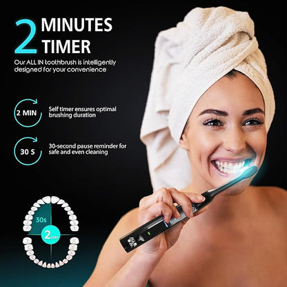 ALL IN Sonic LED Whitening Toothbrush and Replacement Heads Full Set - Blue & RED LED Light Technology - 4 Advanced Deep Cleaning Modes with a Timer - Adult Toothbrush - BPA Free and PHTHALATES Free