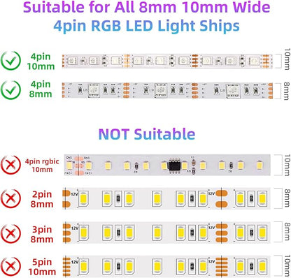 Taoellen Smart Bluetooth LED Controller,RGB Music LED Strip Lights Controller,4-PIN IR Remote Control 40-Keys for 5-24V SMD 5050 3528 RGB LED Strips