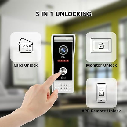 Wired Smart Video Apartments Intercom System,10 Inch Monitors with 1080P Doorbell Camera,3-in-1 Unlocking,TUYA WiFi Door Phone Kits, Ideal for Villas & Homes (1 doorbell + 4 Monitor)
