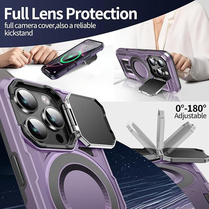 Camera Stand Case for iPhone 16 Pro Max, [Compatible with Mag Safe] [Lens Cover] 2024 Version Military Grade Protective Soft Case for iPhone 16 Pro Max 6.9 inch Men Women, Purple