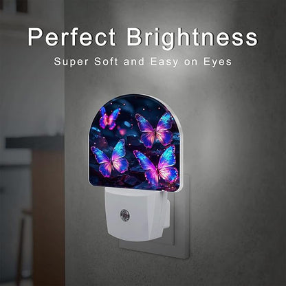 sndheke Glowing Purple Butterflies Night Light Plug into Wall, Neon Butterfly Dusk to Dawn Night Light Plug in,0.5w Energy Saving Sleep Friendly NightLight for Kids Boys Girls Home Decor