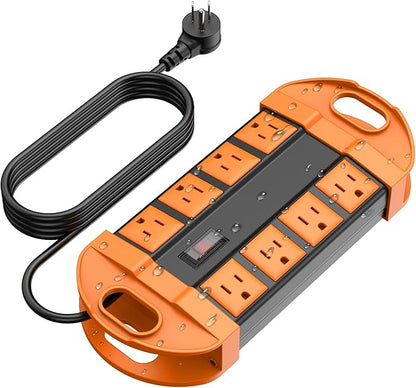 CCCEI Outdoor Power Strip Weatherproof with 8 Plug, Waterproof Extension Cord with Multiple Outlets, Christmas Exterior Garden Yard Surge Protector 25FT, Orange.