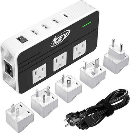 Key Power 230-Watt Step Down 220V to 110V Voltage Converter & International Travel Adapter/Power Converter with USB-C Port 18W - [Use for USA Appliance Overseas in Europe, AU, UK, Ireland, etc.]