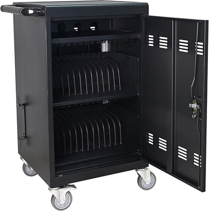Aokleo Laptop Charging Cart,32 Devices Tablet Storage Carts for Pad Up to 16.3" Screen Size, Classroom Computer Mobile Charging Station for Pads,Chromebooks,Laptops,Security Storage (30+2 Bay-Black)