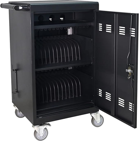Aokleo Laptop Charging Cart,32 Devices Tablet Storage Carts for Pad Up to 16.3" Screen Size, Classroom Computer Mobile Charging Station for Pads,Chromebooks,Laptops,Security Storage (30+2 Bay-Black)
