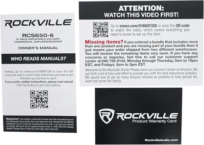 Rockville RCS650-6 650 Watt 6-Zone 70V Commercial Amplifier, Bluetooth, USB/SD/FM Playback, Rack-Mountable, for Restaurants & Offices