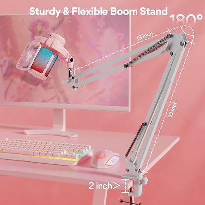 MAONO Gaming USB Microphone with Noise Cancellation, Streaming mic for PC Computer MAC PS4 PS5, All-in-One Kit with Mute, Monitor for Recording, Podcast, Twitch, YouTube, Discord, DGM20S Pink