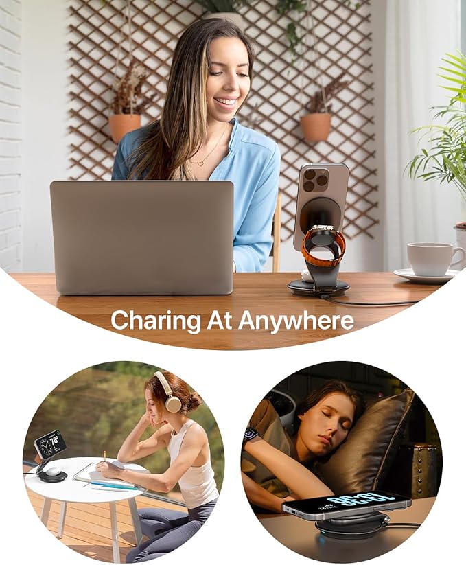 EXW Travel Charging Station for Magsafe Charger,Wireless Charging Station for Apple Multiple Devices,Magnetic Foldable Charger for iPhone 16-12 Series for Apple Watch & AirPods(30W Charger Included)