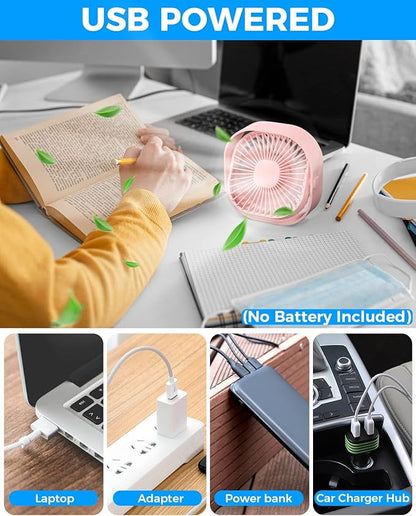 RJVW 4 Inch Small USB Desk Fan, 3-Speed Portable & 360°Rotatable Mini Cooling Fan, USB-Powered Desktop Fan for Home Office Bedroom Dorm Indoor Outdoor Summer Gift