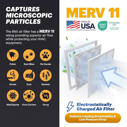 BNX TruFilter 14x24x1 Air Filter MERV 11 (12-Pack) - MADE IN USA - Allergen Defense Electrostatic Pleated Air Conditioner HVAC AC Furnace Filters for Allergies, Pet, Smoke, Allergy MPR 1200 FPR 7