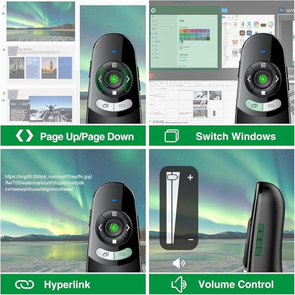 2 in 1 USB Type C Presentation Clicker with Green Laser Pointer, Wireless Presenter for PowerPoint Presentation PPT Clicker, 2.4GHz Presenter Remote Slide Advancer for MacBook/Computer