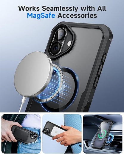 seacosmo for iPhone 16 Plus Case, Full Body Bumper with Built-in 9H Tempered Glass Privacy Screen Protector and Camera Lens Protector, Compatible with MagSafe, Shockproof Phone Cover, 6.7", Black