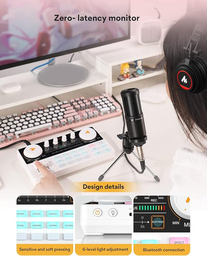 MAONO Podcast Equipment Bundle Audio mixer All-in-One Podcast Production Studio with 3.5mm Microphone for Live Streaming, Podcast Recording, PC, Smartphone, DJ MaonoCaster Lite (AU-AM200-S1)
