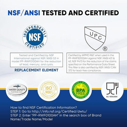 PUREPLUS NSF/ANSI 401, 53, 42 & NSF P473 Certified Replacement for LG LT500P, ADQ72910901, GEN11042FR-08, Kenmore 9890, 469890, HDX FML-1, ADQ72910907 Refrigerator Water Filter, 1Pack