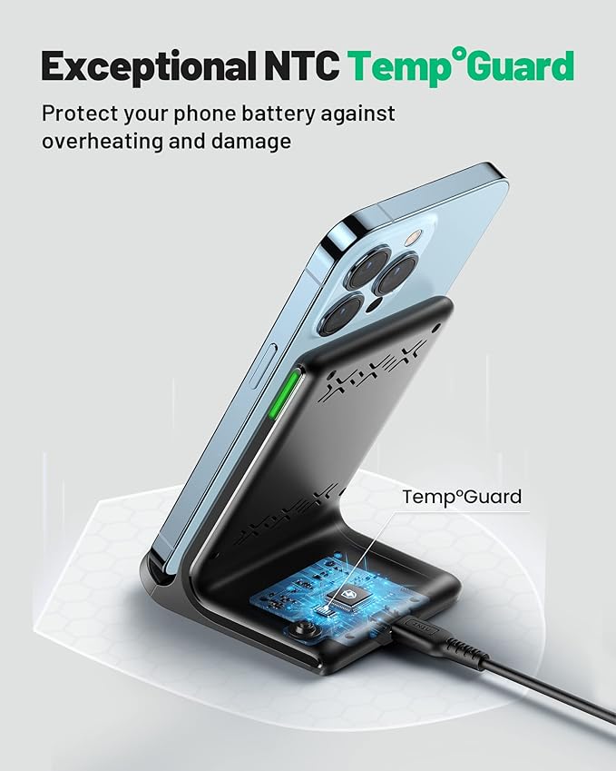 [2-Pack] Wireless Charger, INIU 15W Qi-Certified Fast Wireless Charging Stand with Sleep-Friendly Adaptive Light Compatible with iPhone 16 15 14 13 12 Pro Max Plus Samsung Galaxy S22 S21 Note 20 etc