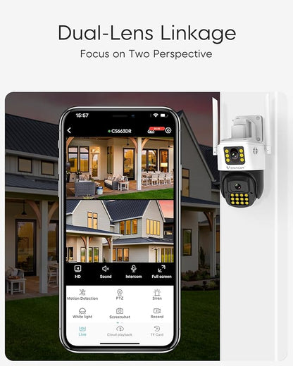 VSTARCAM 3MP+3MP Security Cameras Wireless Outdoor, 2K Dual Camera, 360° Pan & Tilt, Custom Alarm Sound, Full Color Night Vision, 2-Way Audio, 2.4GHz WiFi, PIR Motion Sensor,Real Time Notifications