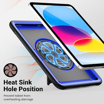 SCSVPN Case for iPad (A16) 11th Generation 11 Inch 2025 / 10th Generation 10.9 Inch 2022, Shockproof Protective Case with Screen Protector, Pencil Holder, Rotating Stand, Hand/Shoulder Strap - Blue