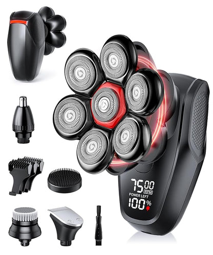 MALEGEBAZ Head Shaver for Bald Men：IPX8 Waterproof 7D Magnetic Electric Head Shaver with LED Display, USB-C Fast Charge, Travel Lock & 5 Attachments, Valentines Day Gifts for him,Black