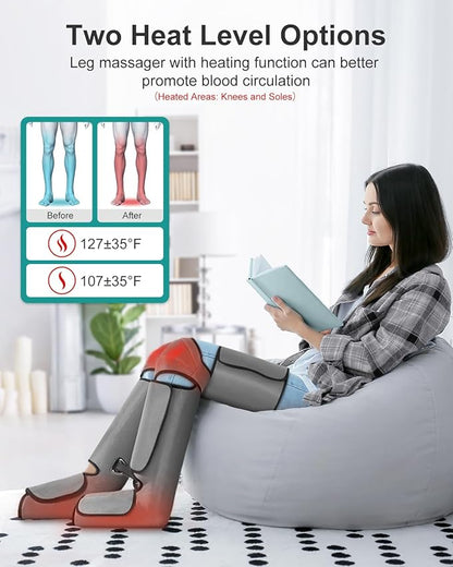 Nekteck Leg Massager for Circulation and Pain Relief, Air Compression Foot Calf Thigh Massager with 2 Heat and 3 Vibration Functions, 6 Modes 3 Intensities, Help for Muscles Relaxation