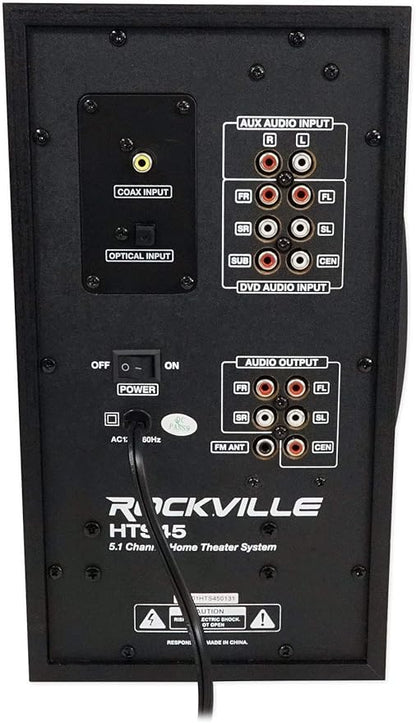 Rockville HTS45 800w 5.1 Channel Home Theater Audio System, Bluetooth Connectivity, USB/SD Playback, Wall-Mountable Speakers, for Home Entertainment