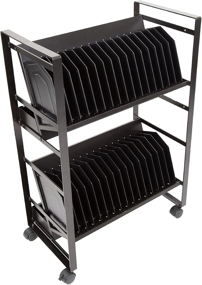 Line Leader 32-Device Mobile Charging Station | Steel Rolling Cart for Laptops, Tablets, & Chromebooks | Open Design with Dividers & UL-Certified Surge Protection | Portable Charging Stand (Black)