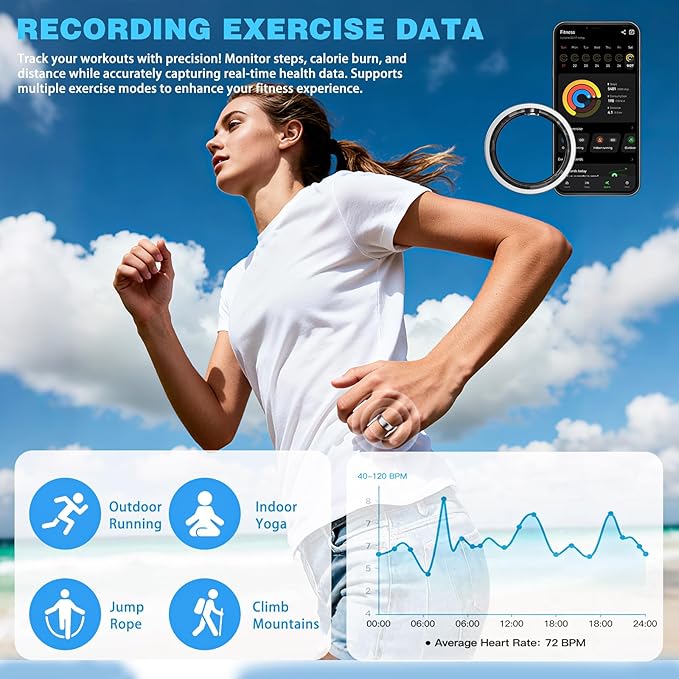 S SECRETTOP Smart Ring for Women - Health and Fitness Tracker with Heart Rate, SpO2, Sleep Monitoring, Calories, IP68 Waterproof Pedometer for Exercise (Silver 10)