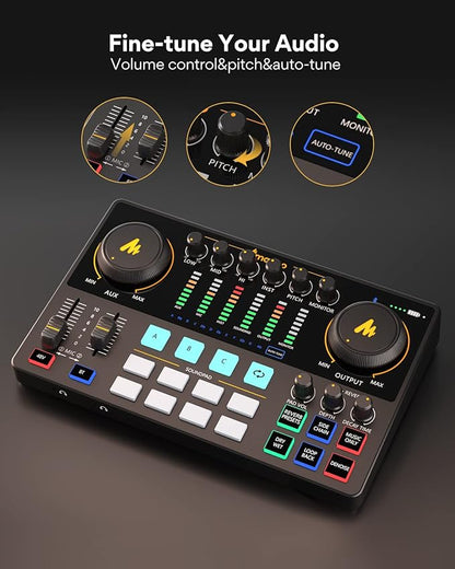 MAONO-MaonoCaster-Podcast Equipment Bundle for 2-includes All-in-one Audio Interface with Premium Mic Preamp, XLR Condenser Microphone, and 3.5MM Mic for Podcast Recording, Streaming, DJ (AME2 Duo)